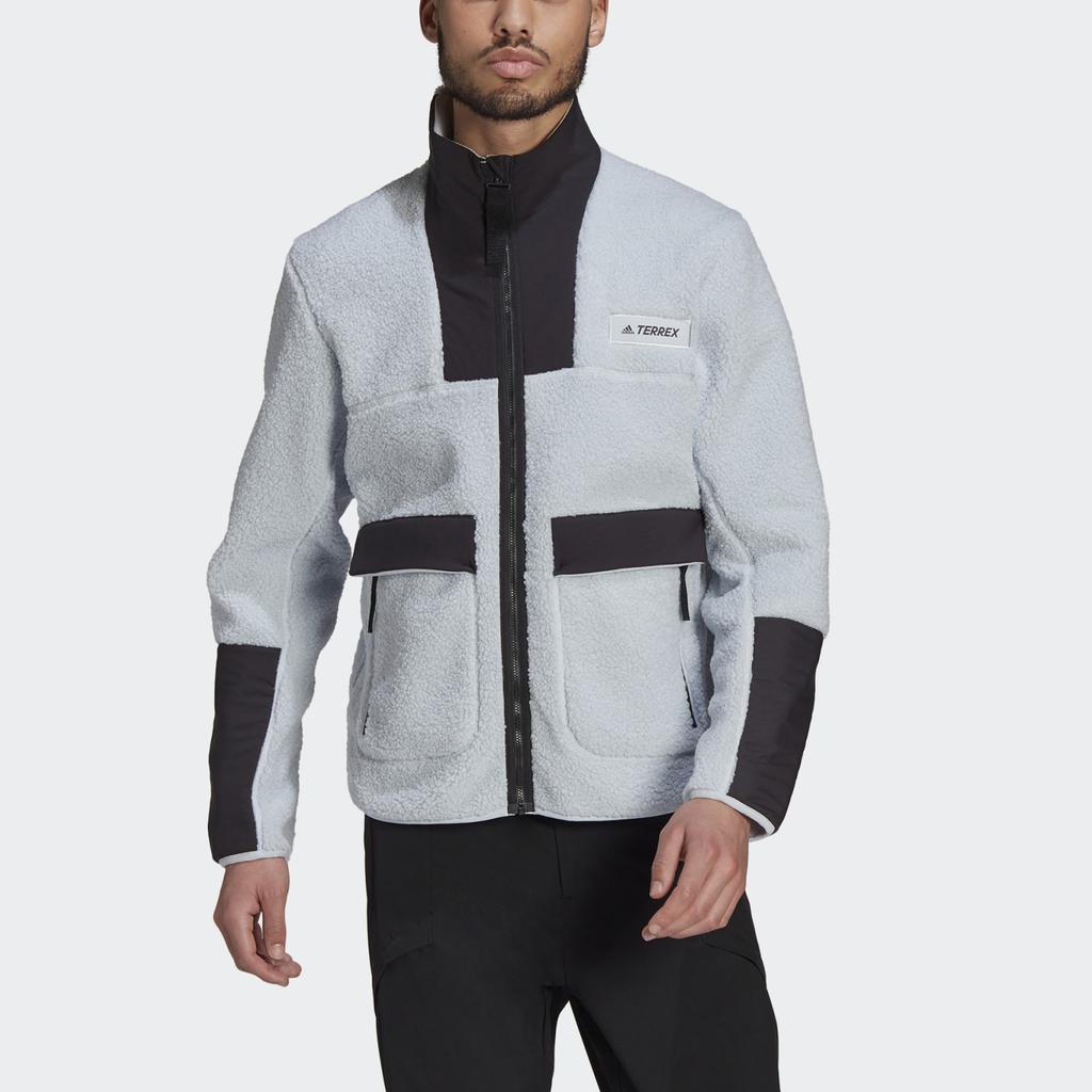 Adidas Terrex Outdoor Fleece-Lined Jacket With Stand Collar Men Outerwear Light-Blue GI7381