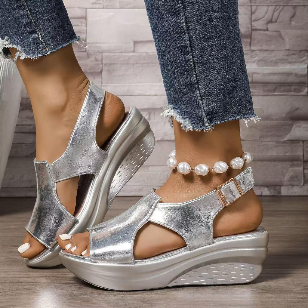 Fashion Peep Toe Women Wedge Sandals 2025 New Fashion Thick Sole Roman Sandals Back Strap Buckle Platform Shoes Woman Sandalias De Mujer