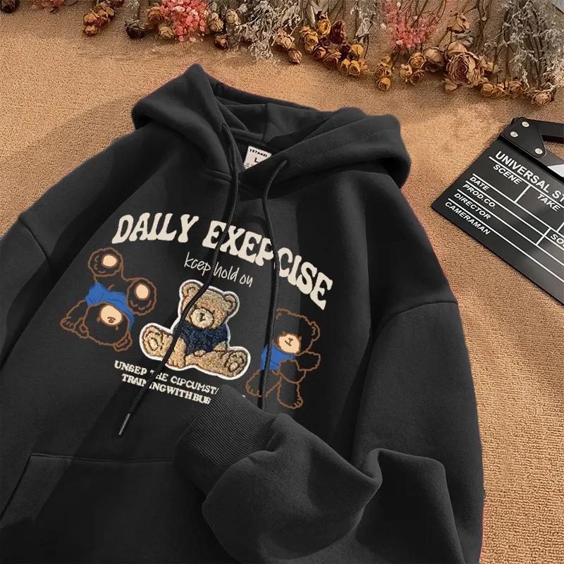 Women's American-Style Cotton Hooded Sweatshirt - Autumn/Winter Loose Fit Printed Pullover Hoodie