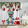 Funny Christmas Animals Shower Curtain Cute Puppy Dinosaur With Christmas Hat Flamingo Fabric Home Bath Curtains Bathroom Decor