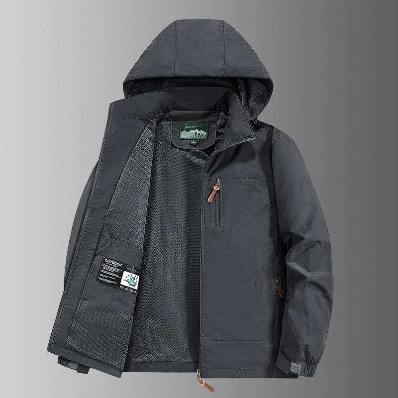 Men s Hooded Windbreaker Jacket - Waterproof, Windproof, Spring/Autumn Motorcycle Workwear Trend (Style 8817) L серый