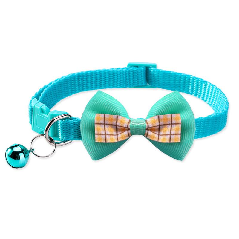 Cute Plaid Bow Tie Pet Collar Adjustable Polyester Dog Cat Necklace Bell Charm Colorful Checkered Design Winter/Spring Summer