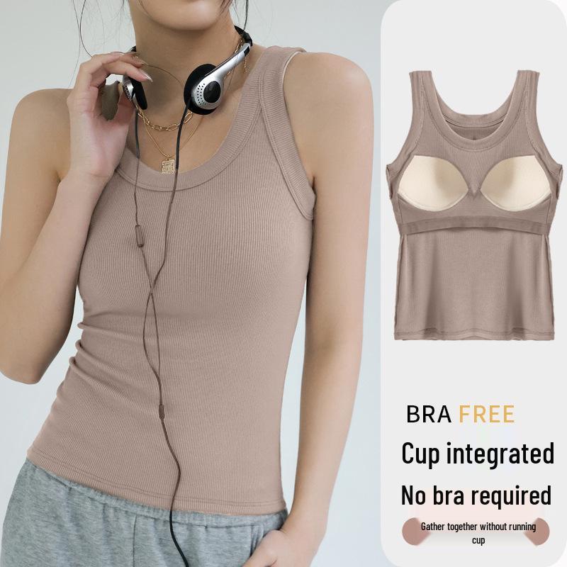 Damen Sommer Modal Geripptes Trägertop mit integriertem BH