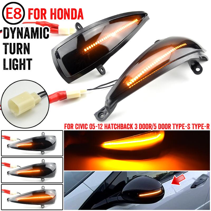 For Honda Civic 2005-2012 Hatchback 3 /5 door Type-S Type-R 2Pcs LED Dynamic Turn Signal Light Rearview Side Wing Mirrors Lamp