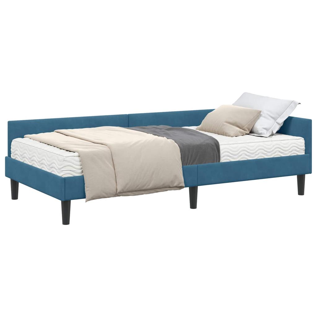 Corner Bed Frame with Mattress Other 2 Pcs Blue Velvet