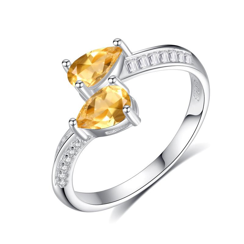 Women's S925 Sterling Silver Droplet Natural Crystal Adjustable Open Ring Garnet Topaz Jewelry
