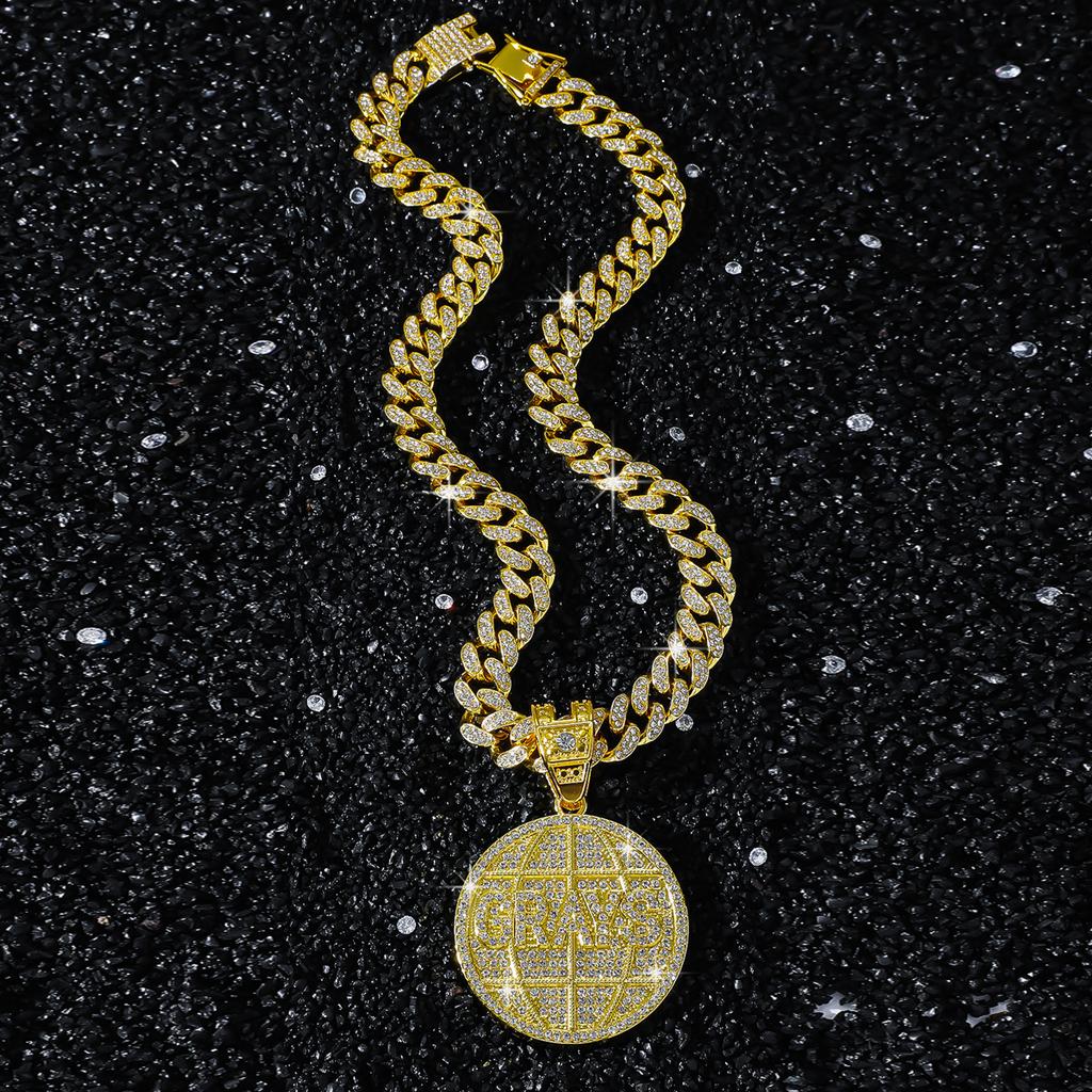 Disc Letter Cuban Chain Pendant, Hip Hop Creative Personality Disc Pendant Necklace