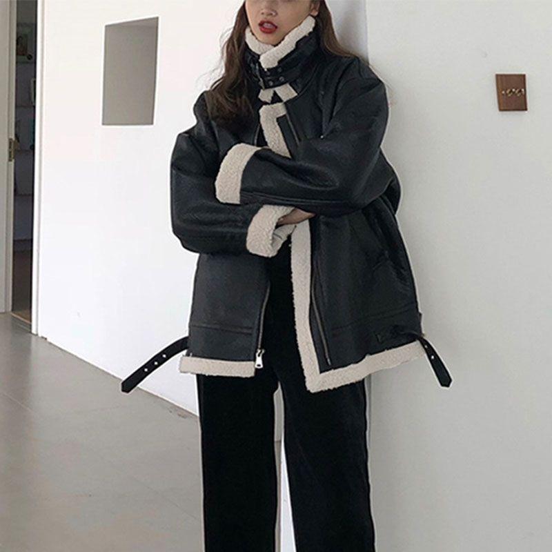 Locomotive Clothes Women's Winter Imitation Lamb Wool Jacket Piled and Thickened New Fur Integrated Leather Jacket