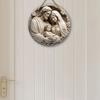 Holy Family Round Wooden Hanging Sign, 2D Flat Wooden Religious Wall Decor, Christian Faith Home Ornament