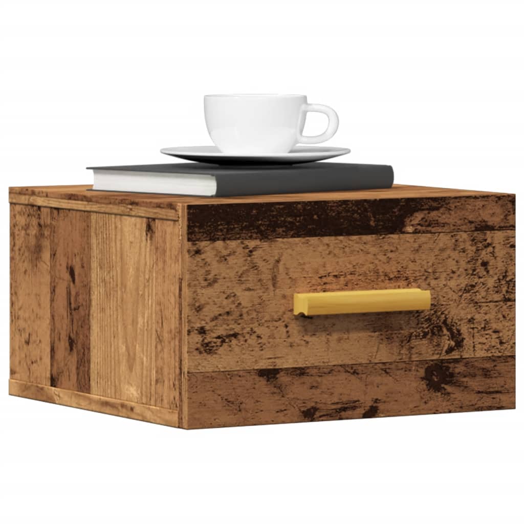 Wall Mounted Nightstand Vintage Wood Look 35 X 35 X 20 Cm