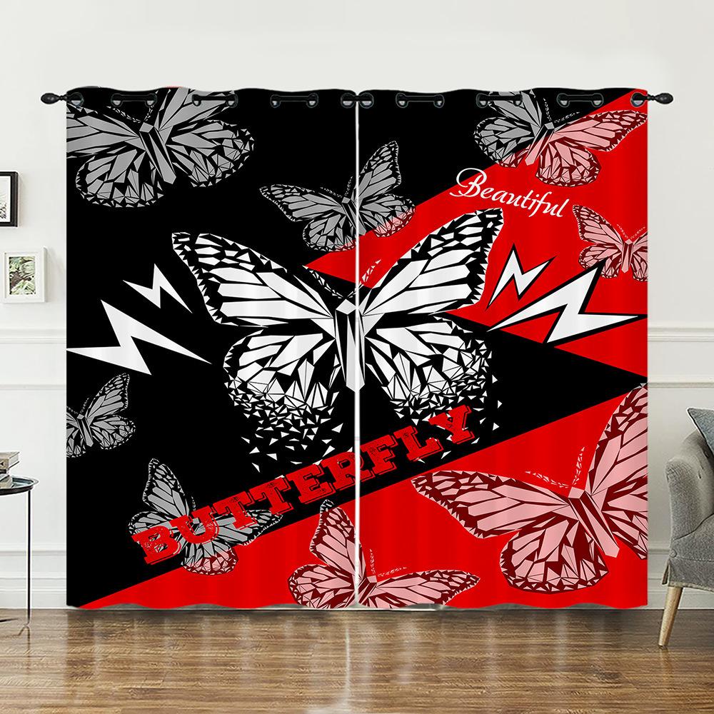 Curtain Butterfly Animal Illustration 3D Digital Printing Blackout Curtain Punching