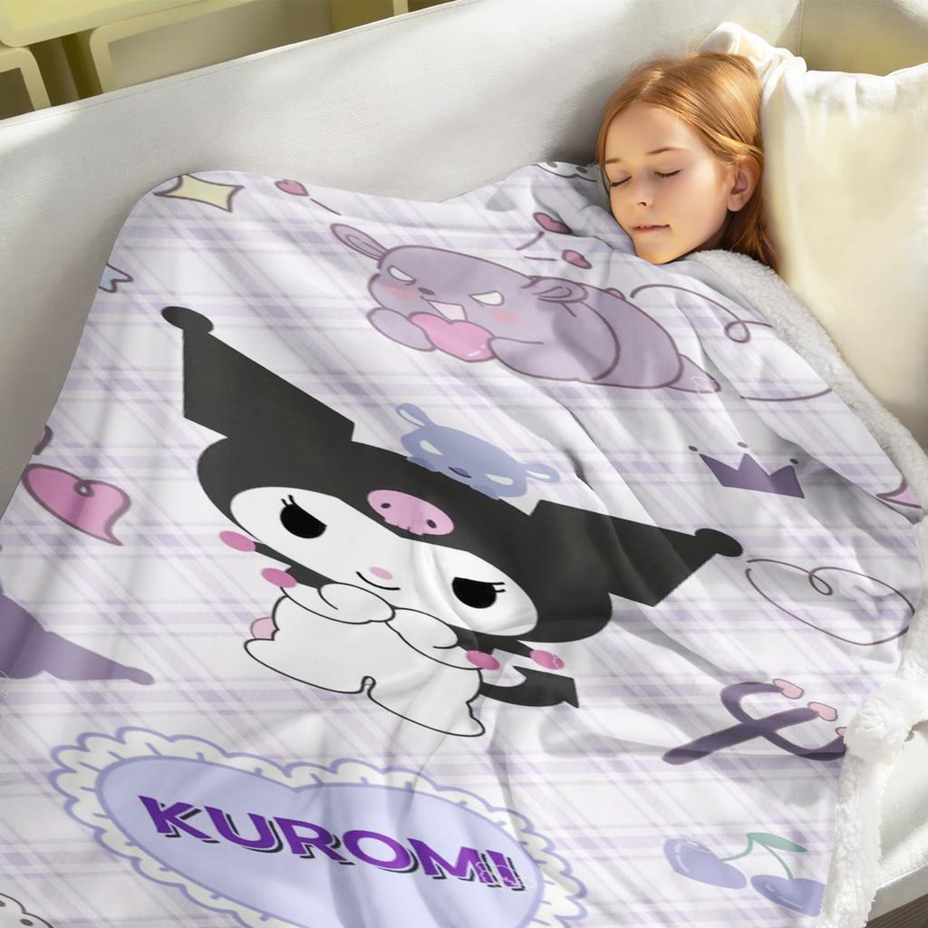 Kuromi Cartoon Blanket Custom Kawaii Fluffy Modern Winter Plush Furry Children Printed Reactive Printing And Throws