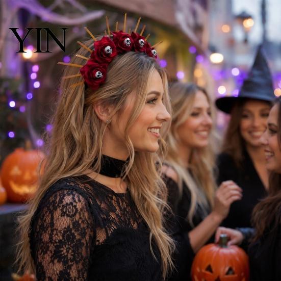Layered Fabric Flower Headband Halloween Floral Headband, Handmade 3D Shape Widened Fit Non-slip Wide Band Hair Hoop, Non-Slip with Pumpkin