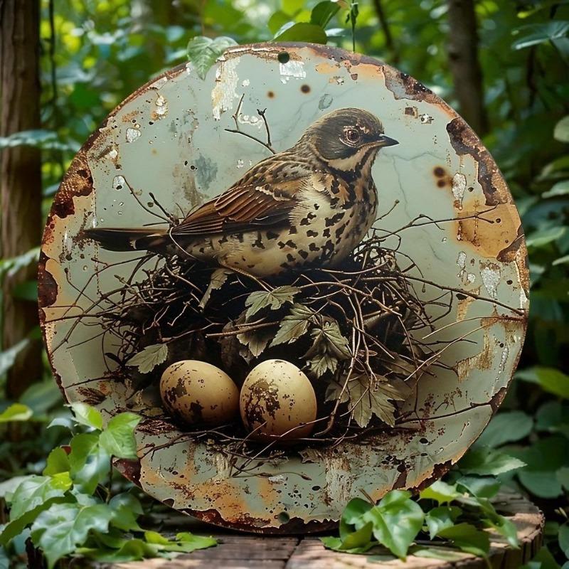 Rustic Bird Nest Decoration Aluminum Wall Art with UV Printed Bird and Eggs Perfect for Indoor and Outdoor Home Decor Ideas