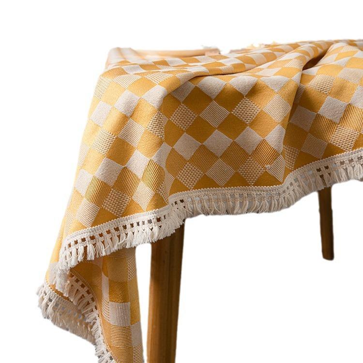 Country Woven Thickened Fringed Table Cloth Jacquard Fabric Rectangular Tablecloth Tablecloth Light Luxury High Sense
