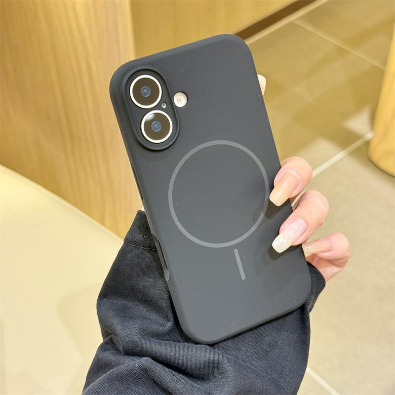 Applicable to iPhone17promax liquid silicone fine ring magnetic suction Apple 16 simple solid color anti-drop mobile phone case 15