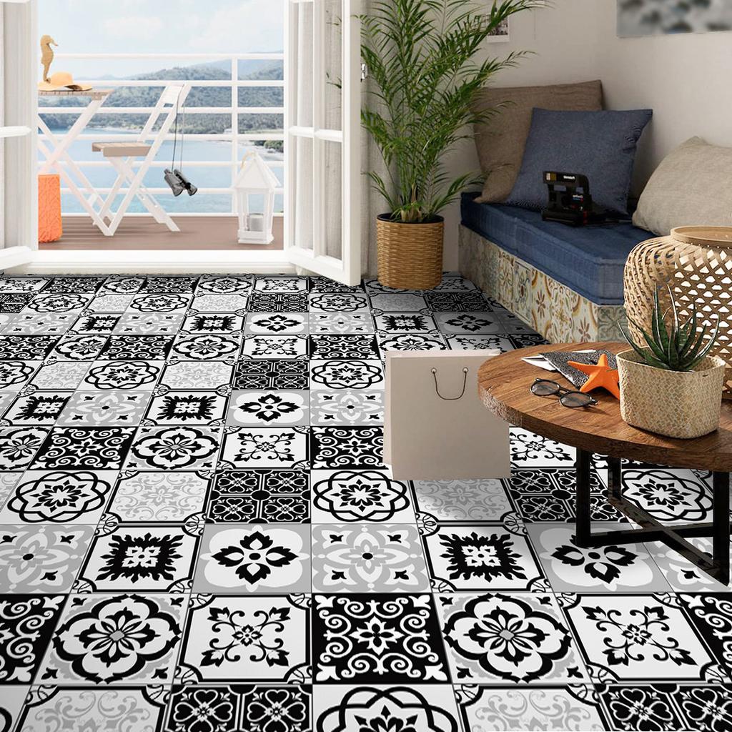 Mediterranean Wind Thickened Living Room Wear-Resistant Retro Pvc Floor Sticker Matte Floor Tile Self-Adhesive Bathroom Wall Sticker