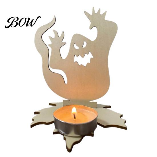 Wear Resistant Black Holder Halloween Ghost Candle Holder, Solid Wood Tea Light Stand, Maple Leaf Hollow Silhouette Shadow Base Candlestick,