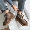Men’s Retro Short Ankle Boots Shoes Fashion Casual Driving Shoes Black Brown Wide Head High Top Shoes Plus Size
