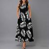 Women Plus Size Sleeveless Round Neck Dress Bright Tropical Flamingo Printed Loose Maxi Gown