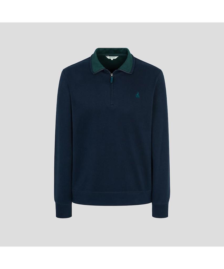 Binpolmen Classic Soft Cotton Quarter-Zip T-Shirt Navy