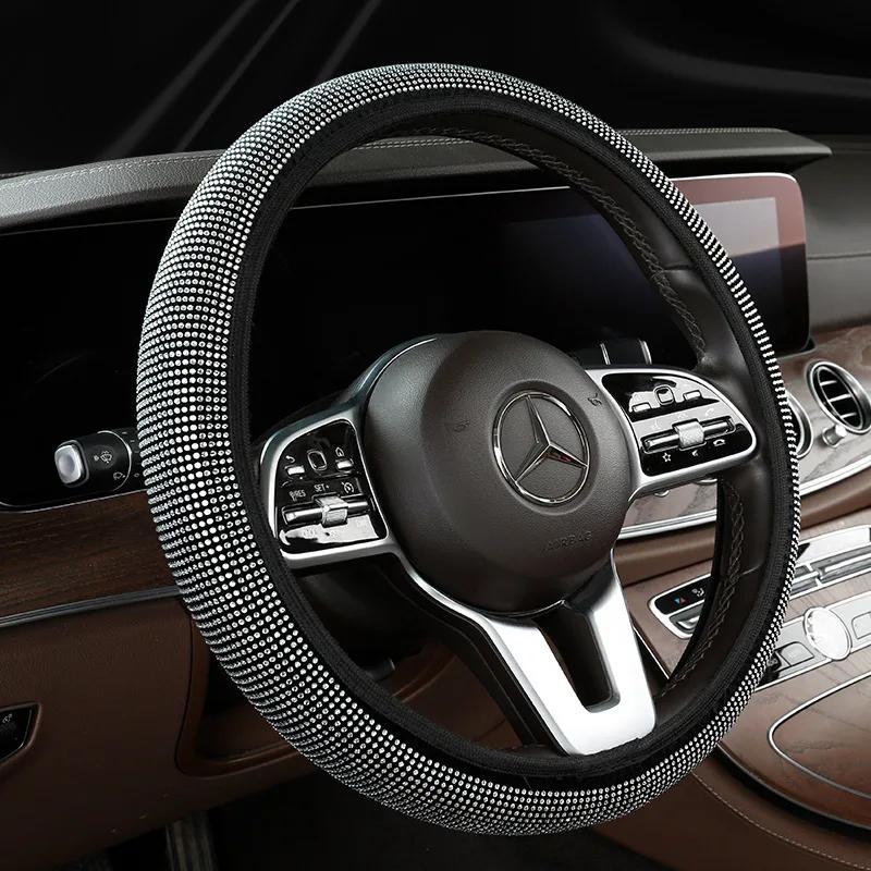 High Fashion Crystal Car Steering Wheel Cover 38cm Breathable Anti Slip PU Rhinestone Car Decoration Diamond Auto Parts