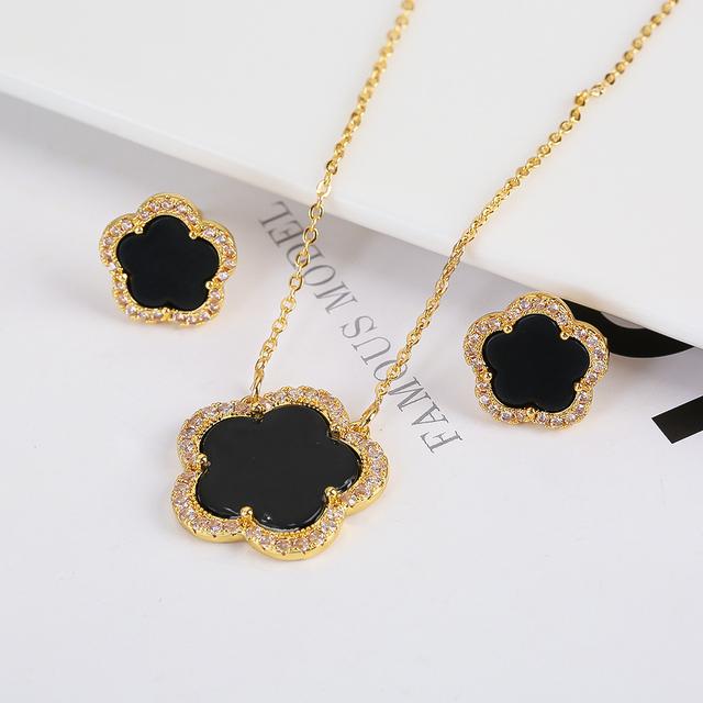 Top Quality Women Girls Five Leaf Flower Set Necklace Earrings Fashion Luxury Natural Stone Shell Set High Quality Zircon Gifts