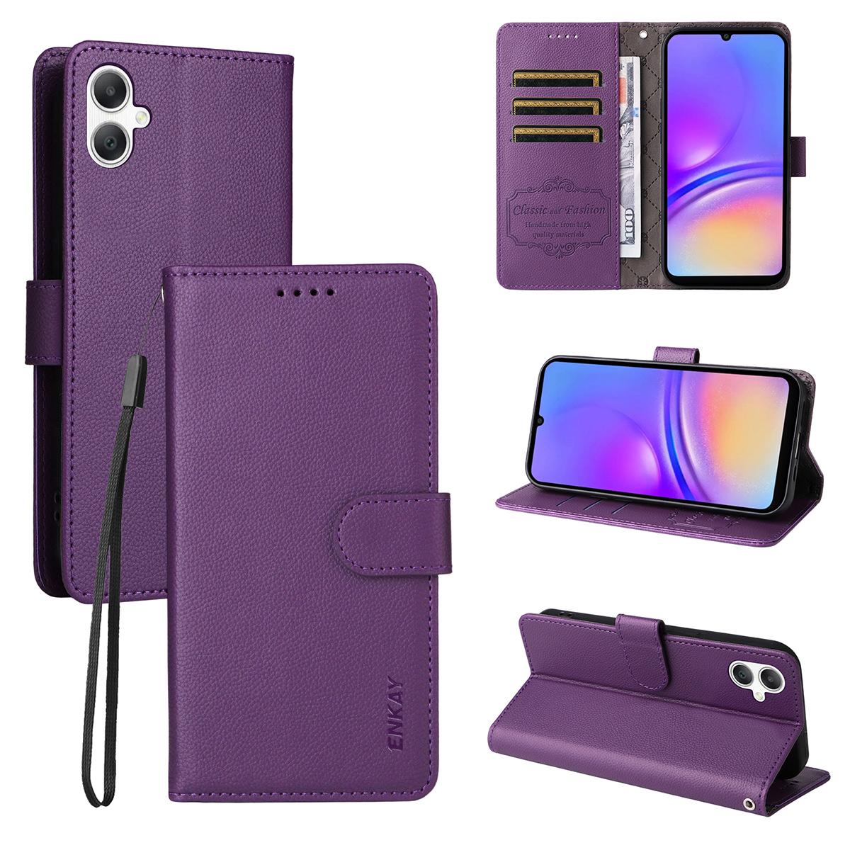 

For Samsung Galaxy A07 4G Wallet Case with Strap RFID Blocking Leather Stand Phone Cover Purple