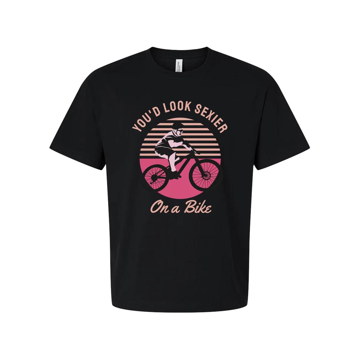 Unisex Bicycle Rider Graphic Tee With Retro Sunset Circle Design For Cycling Ent M