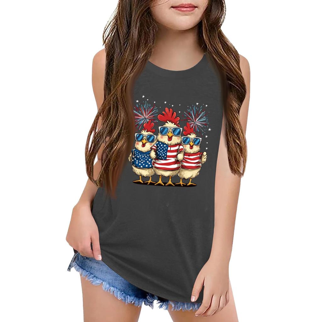 Girls  Kids Summer Crewneck Sleeveless Shirts Tank Tops