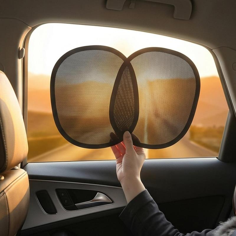 2pcs Mini Summer Car Sunshade Black Vinyl Fabric+mesh Sun Protection Car Window Curtain Auto Side Window Sunshade Cover