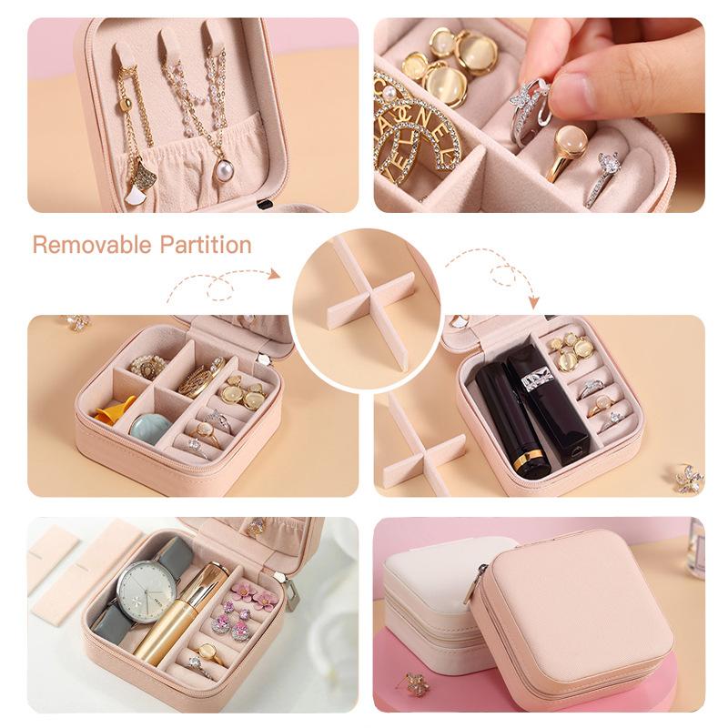 Portable Small Jewelry Box Pu Leather Small Jewelry Organizer Women Girls Travel Case Earrings Rings Necklaces Bracelets Storage