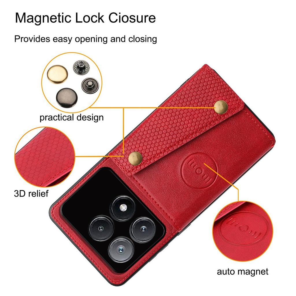 Vintage Leather Card Holder Phone Case for Xiaomi POCO X6 Pro 5G Card Pockets Dual Snap Buttons Flip Wallet Shell
