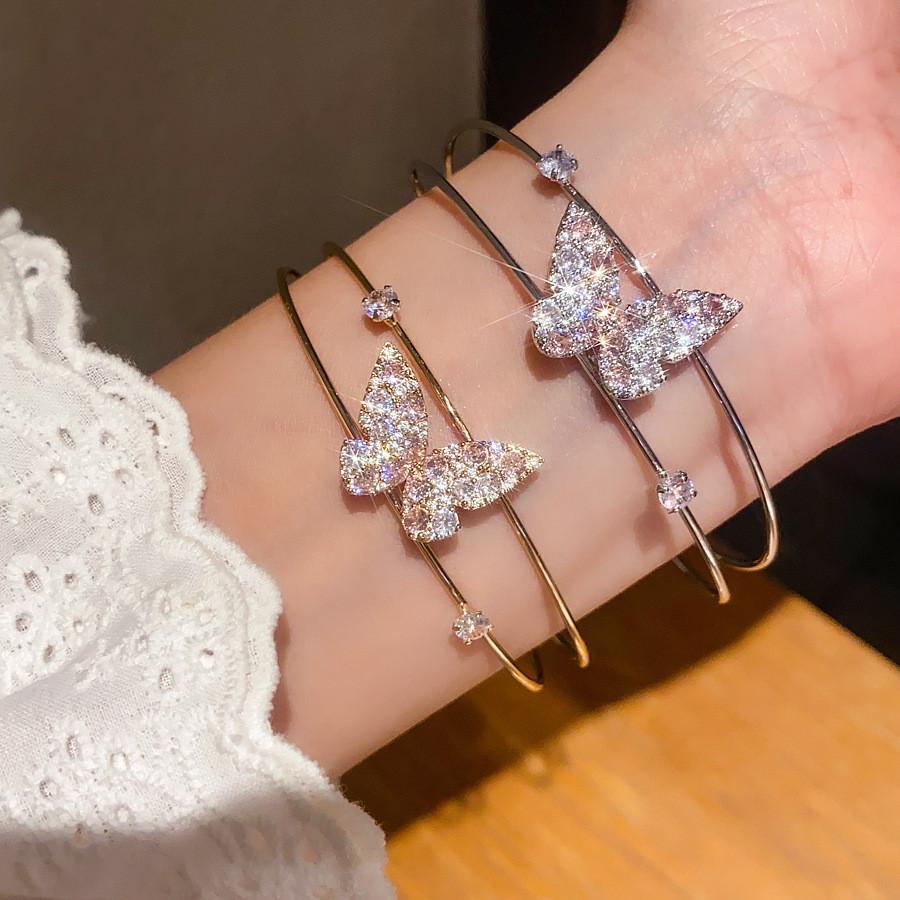 Butterfly Zircon Pendant Bracelet With Cubic Copper Design For Elegant Fashion Accessory