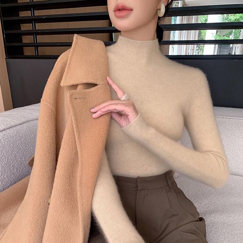 Women's Seamless Half-High Neck Knit Sweater: Versatile, Tight-Fitting Base Layer for Autumn and Winter
