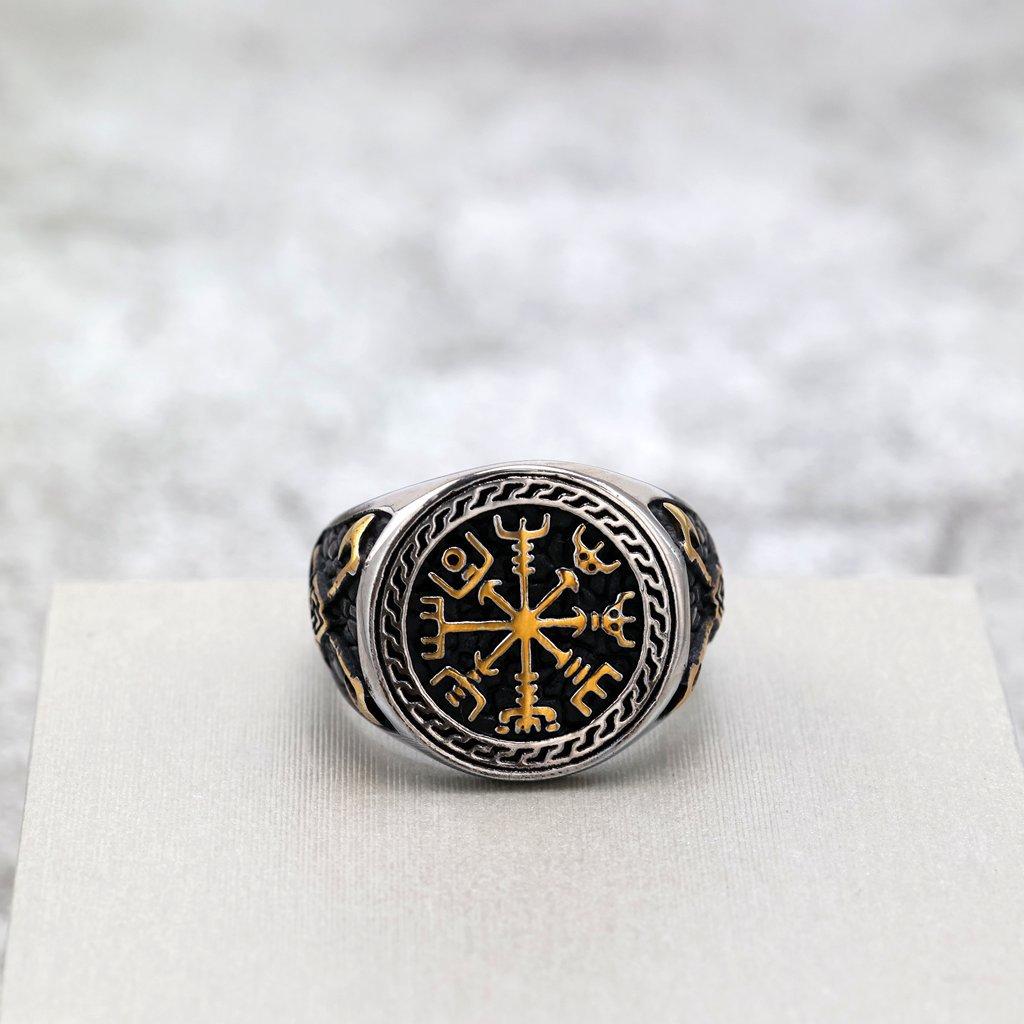 Antique Solid Stainless Steel Viking Compass Mens Ring