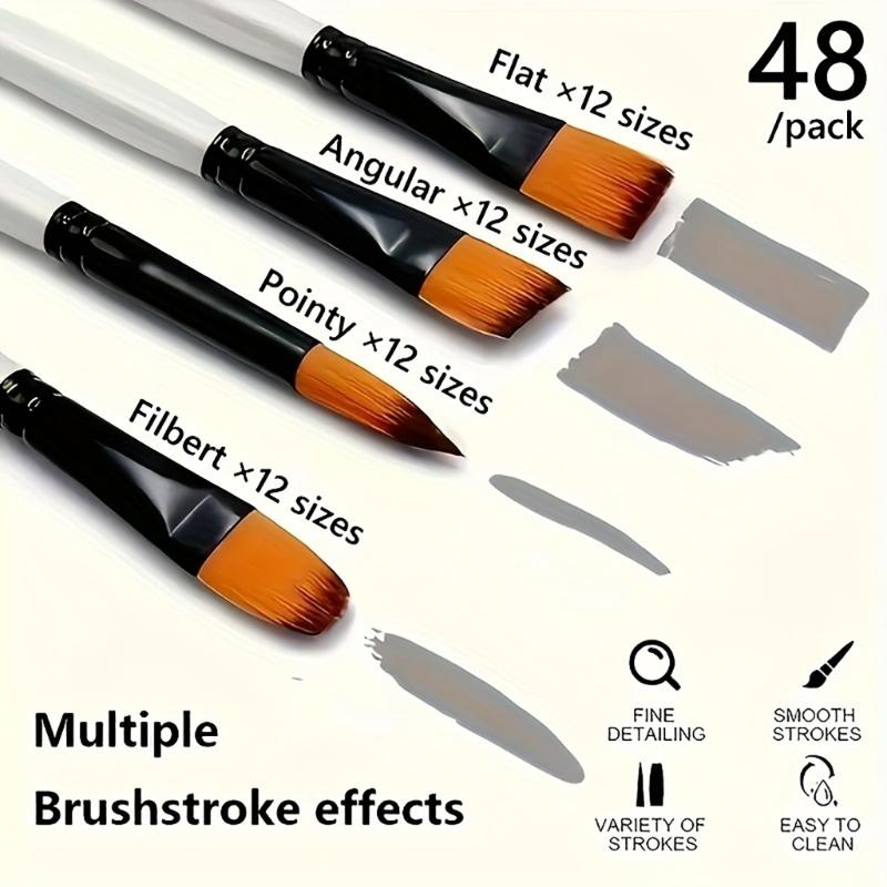 48Pcs Multipurpose Wooden Painting Brush Nylon Bristles Art Brush For Oil Acrylic Watercolor Gouache Painting Sketching