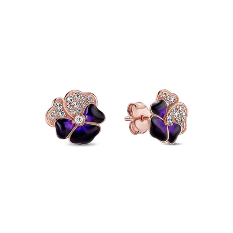 925 Silber Schleifenohrstecker mit Federn Blaue Blume Schmetterling Hochzeitsfeier Schmuck Geschenk für Frauen Modeaccessoire