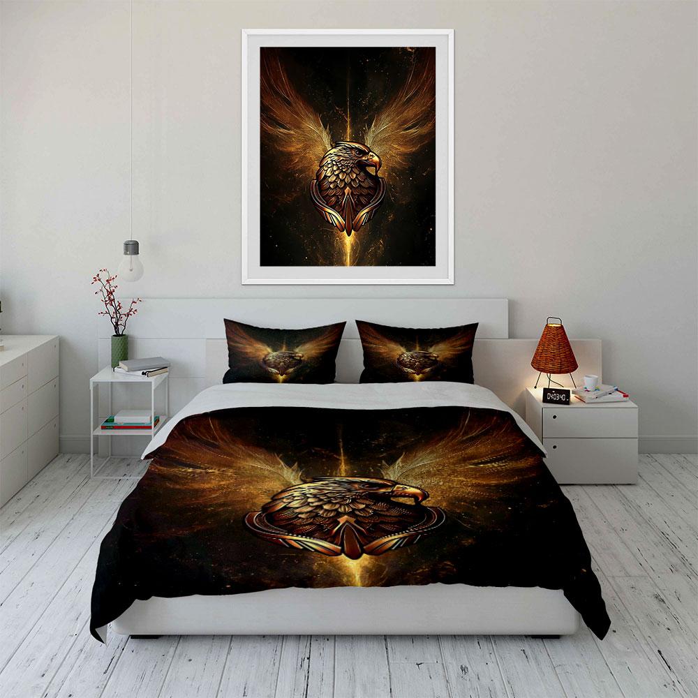 Golden Eagle Wing Design Set Bedding Duvet Cover Set Duvet Cover Pillowcases (1 * Duvet Cover 2 * Pillowcases, without duvet insert)