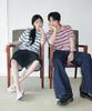 GLW [Unisex] Striped Collar Half Knit Blue