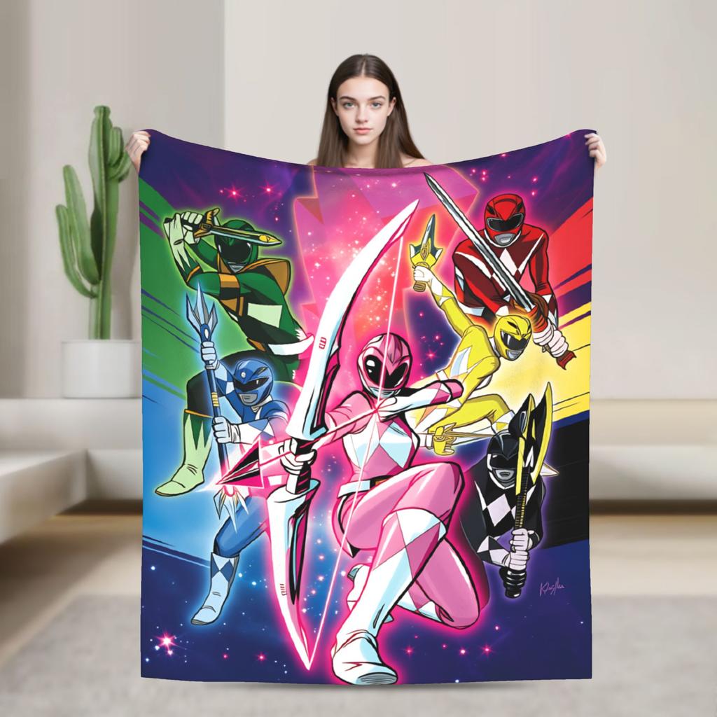 M-Mighty Morphin Super Warm Blankets  Cartoon P-Power Rangers Picnic Plush Bedding Throws Novelty Flannel Bedspread Sofa Bed
