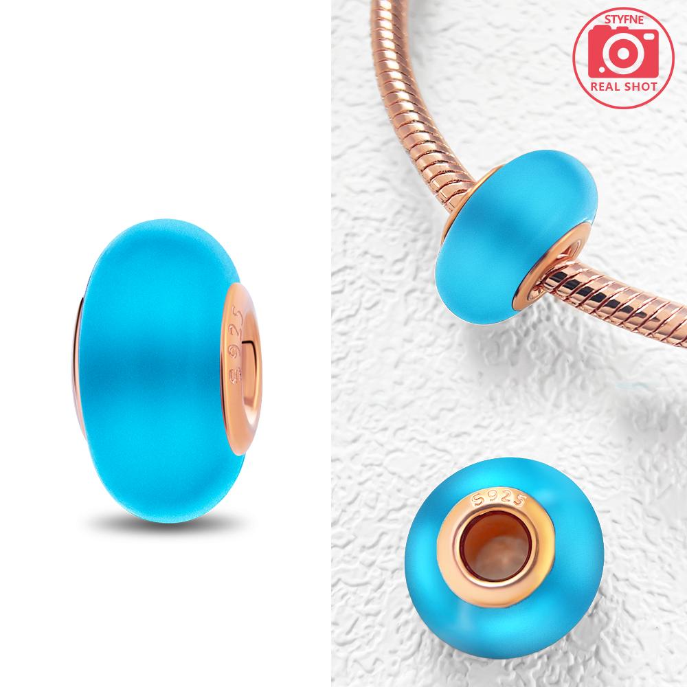 Authentic Certified Pink Glass Bead Blue Romantic Bead Charms Compatible With Bracelets Charm Bead Charms Copper Women Diy Jewellery Making