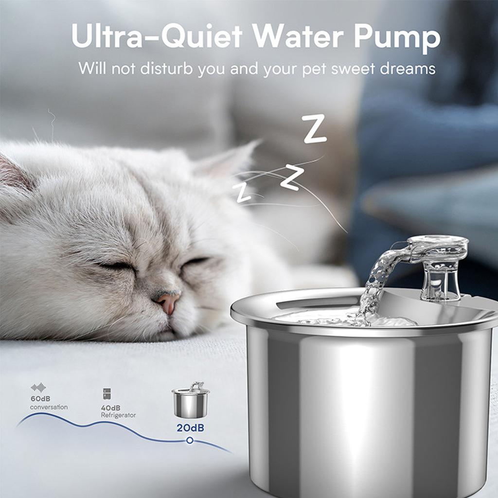 Cat Water Fountain Smart Super Silent Automatic Circulation Filtration Stainless Steel Pet Fountain EU Plug