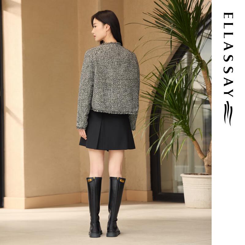 ELLASSAY Women's Tweed Boxy Short Goose Down Jacket