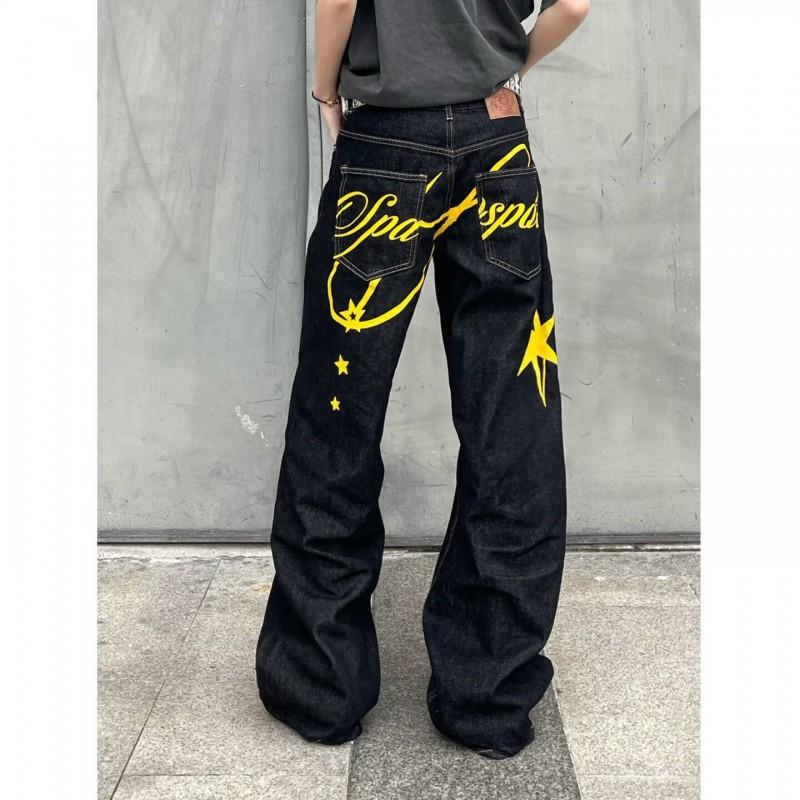 Herren Schwarze Retro Locker Geschnittene Gerade Bein Jeans Hoher Bund Breite Lässige Jeans