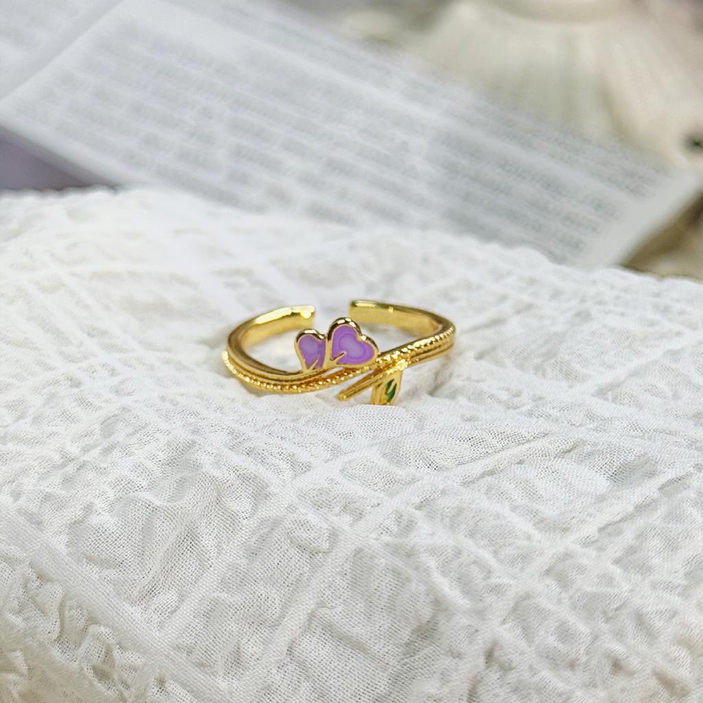 Purple Romantic Enamel Oil Dropping Butterfly Flower Opening Ring Female Niche Sweet Temperament Ring