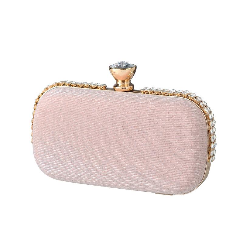 Genți roz dulci de seară pentru femei Cluch-uri clasice cu diamante și ramă metalică Geantă de mână și poșetă pentru petrecere de nuntă cu lanț crossbody