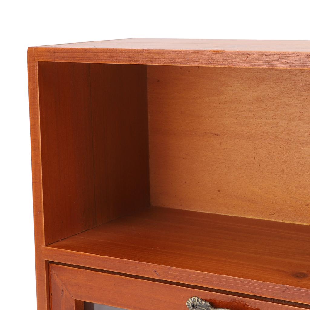 Vintage Tabletop Organizer Solid Wood Desktop Display Cabinet Storage Box with Clear Drawer for Kitchen Living Room Bedroom