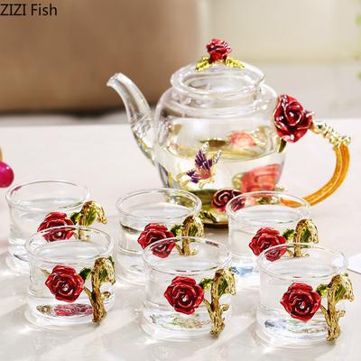 Glas Kung Fu Tee-Set Teekanne Siebenteiliges Set Tee-Set Anzug Europäischer Stil Haushalts-Tee-Set Geschenk