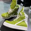 R-o Design Men Shoe Women Sneaker High Top Shoes Green Horse Hair Ankle Boots Grass Green Horsehair Zipper Outdoor Flat Boot